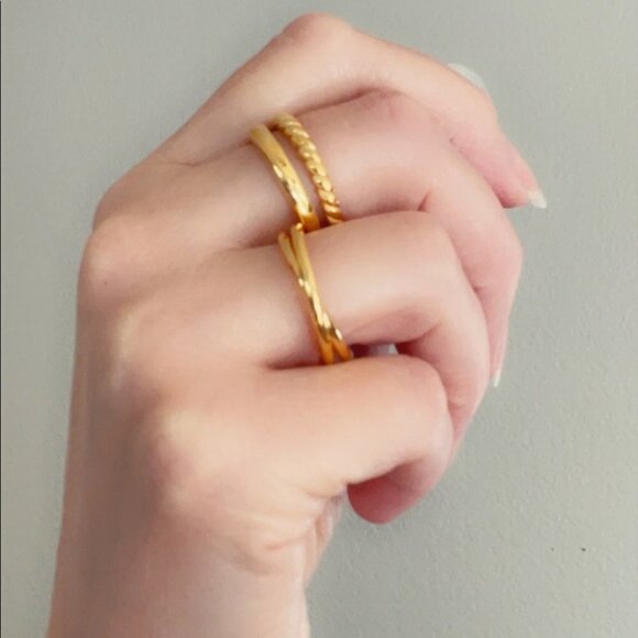 Gold Dipped Double Band Ring – Artisan Made, Minimalist Staple - Picture 4 of 7